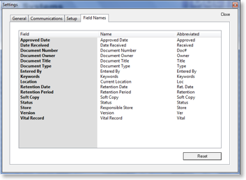 Settings - Field Names